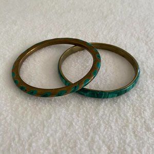 Malachite and gold metal bracelet and bangle set of 2 bought in Egypt, handmade